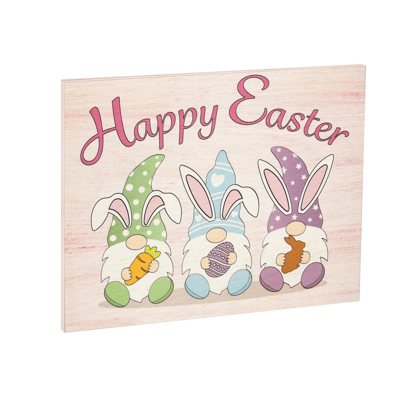Happy Easter Gnomes Wooden Sign: Farmhouse Bunny Decor