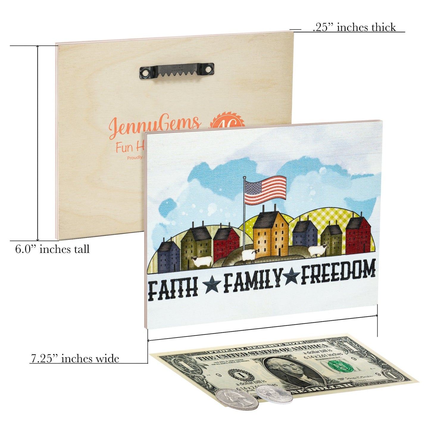 JennyGems Patriotic Decor, Faith Family Freedom Sign, 4th of July, Memorial Day