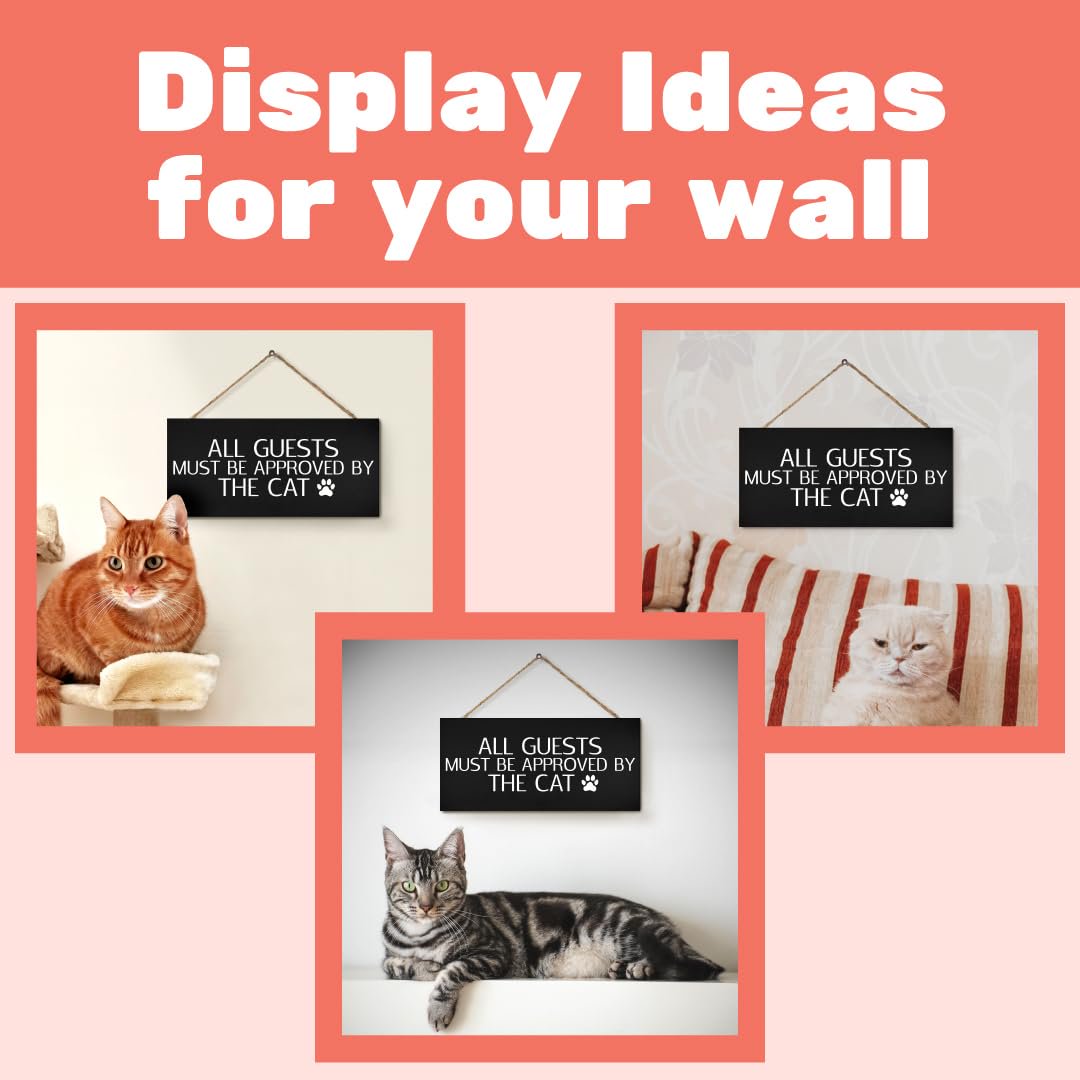 JennyGems Funny Cat Gifts, All Visitors Must Be Approved By the Cat Wooden Sign, Wall Hanging