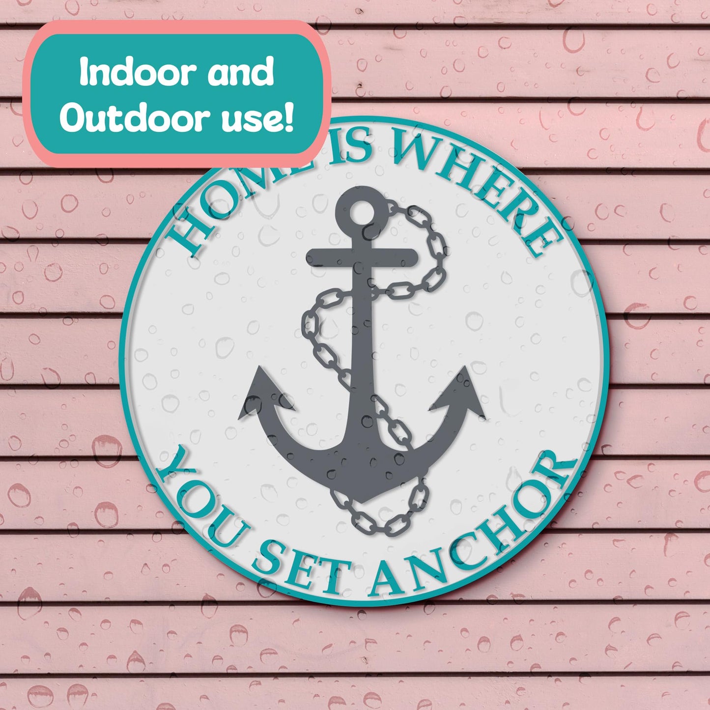 Outdoor Home Is Where You Set Anchor Beach Wall Decor – 36" Round Anchor Sign with Embossed Text and Nautical Design – PVC Coastal Wall Art for Beach House