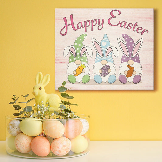 Happy Easter Gnomes Wooden Sign: Farmhouse Bunny Decor