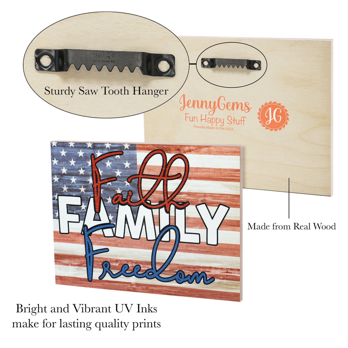 JennyGems Patriotic Decor, Faith Family Freedom Sign, 4th of July,  Memorial Day