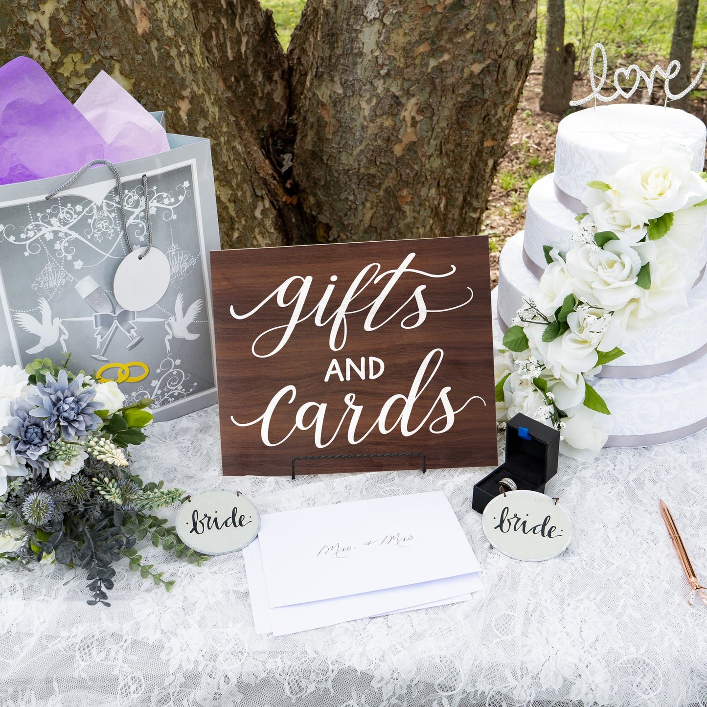 JennyGems Gifts and Cards Sign, Wedding Signs, Bridal Shower Party Decor (Brown)