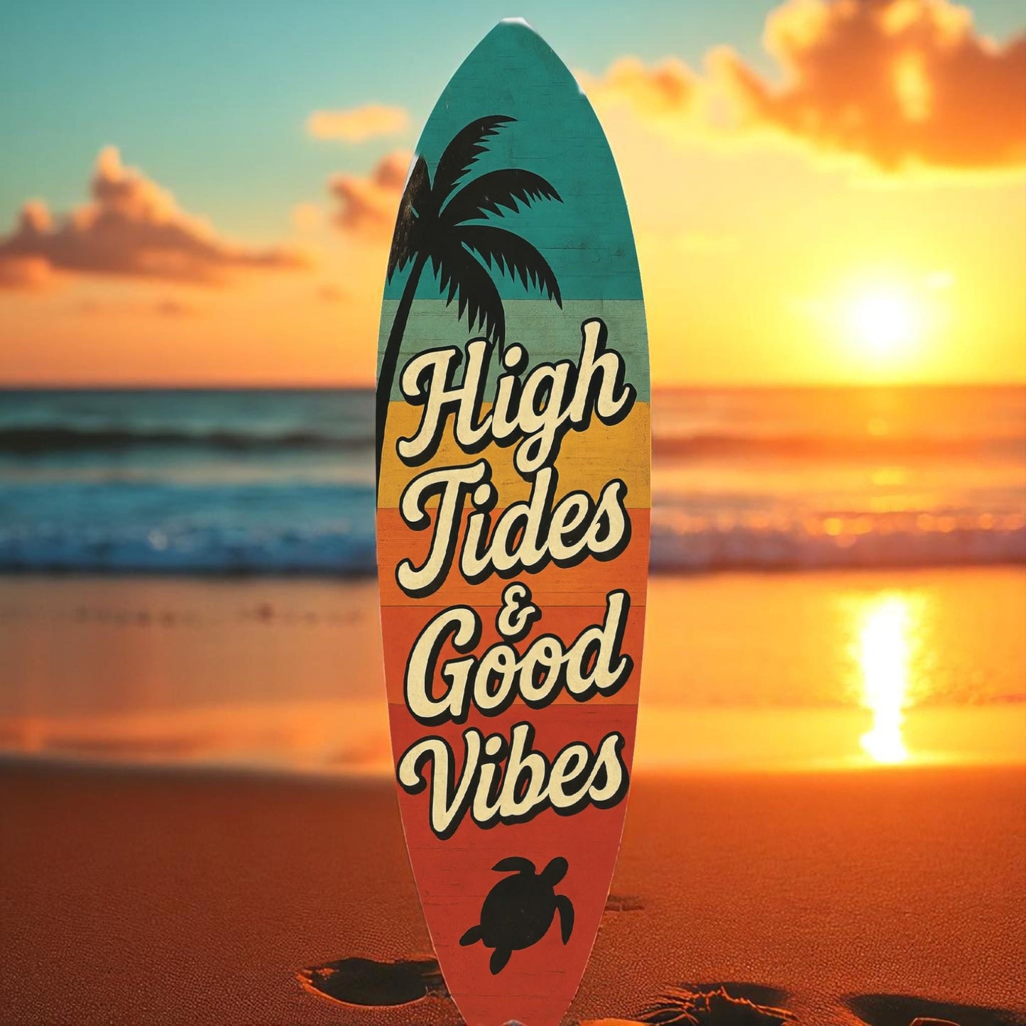 Surfboard Wall Art: Retro Beach House Decor with Sea Turtles