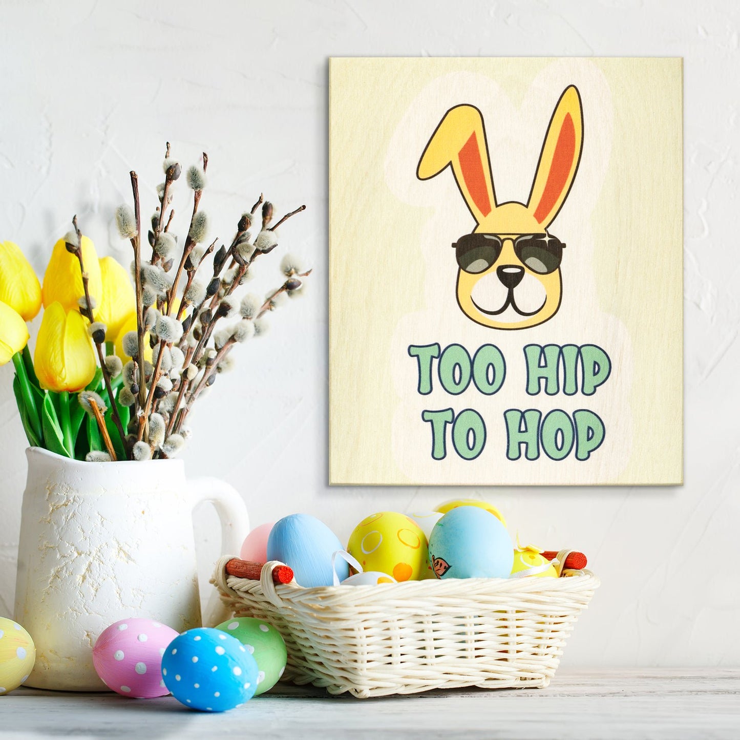 JennyGems Easter Decorations, Too Hip To Hop Easter Sign, Farmhouse Easter