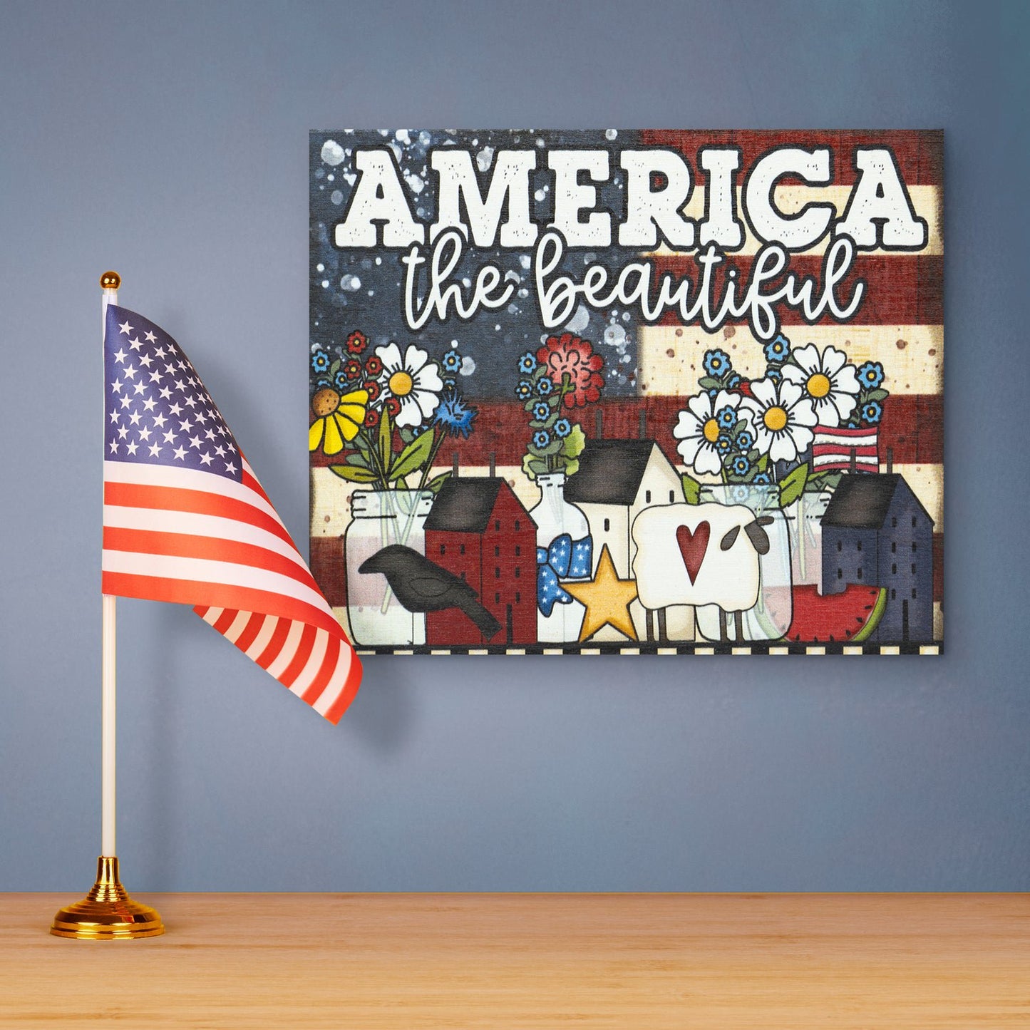 JennyGems Patriotic Decor, America the Beautiful Sign, 4th of July, Memorial Day