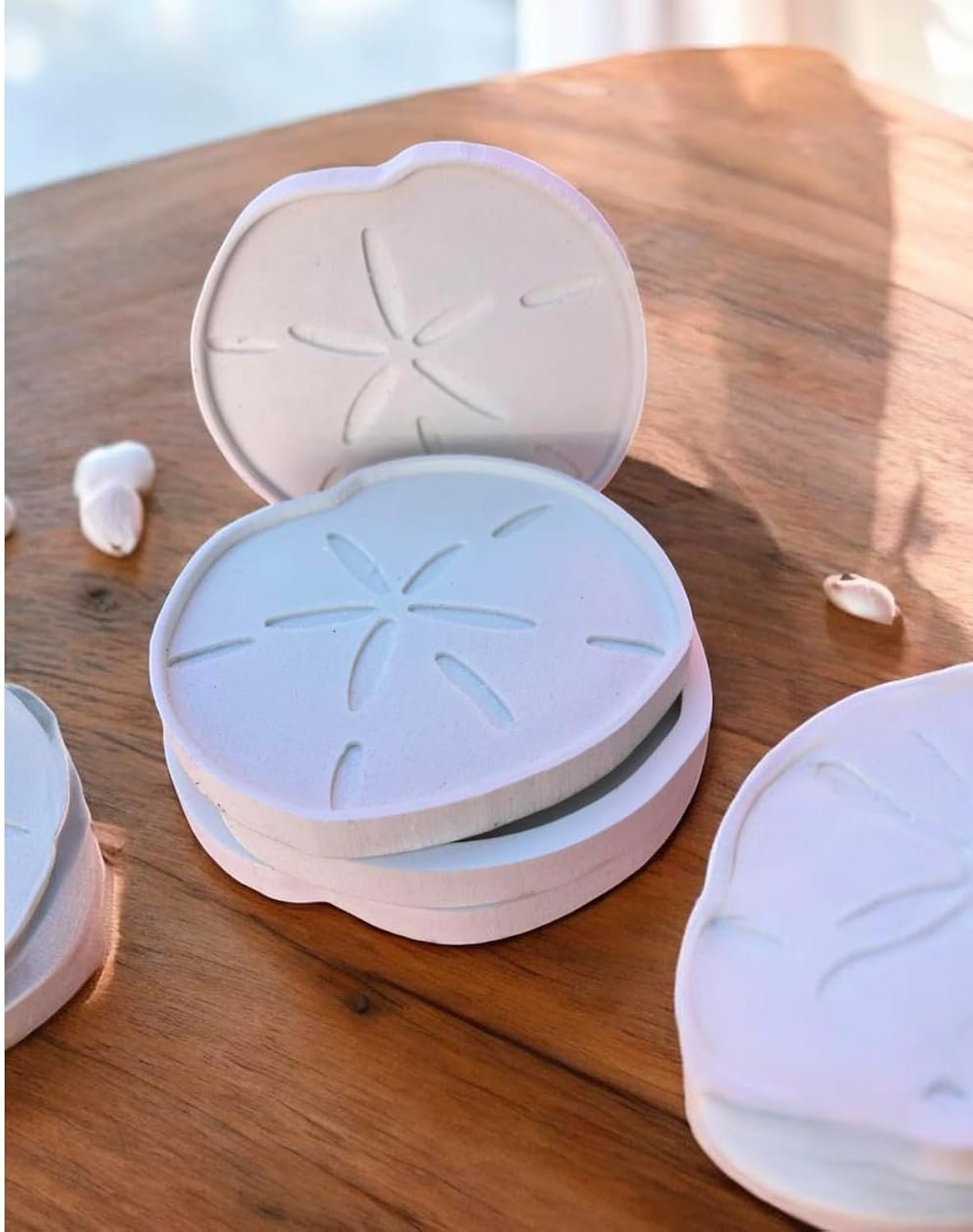 Sand Dollar PVC Coasters for Indoor and Outdoor Use, Coastal Design Waterproof Coastal Drink Coasters, Durable Beach-Themed Home Decor, Set of 4