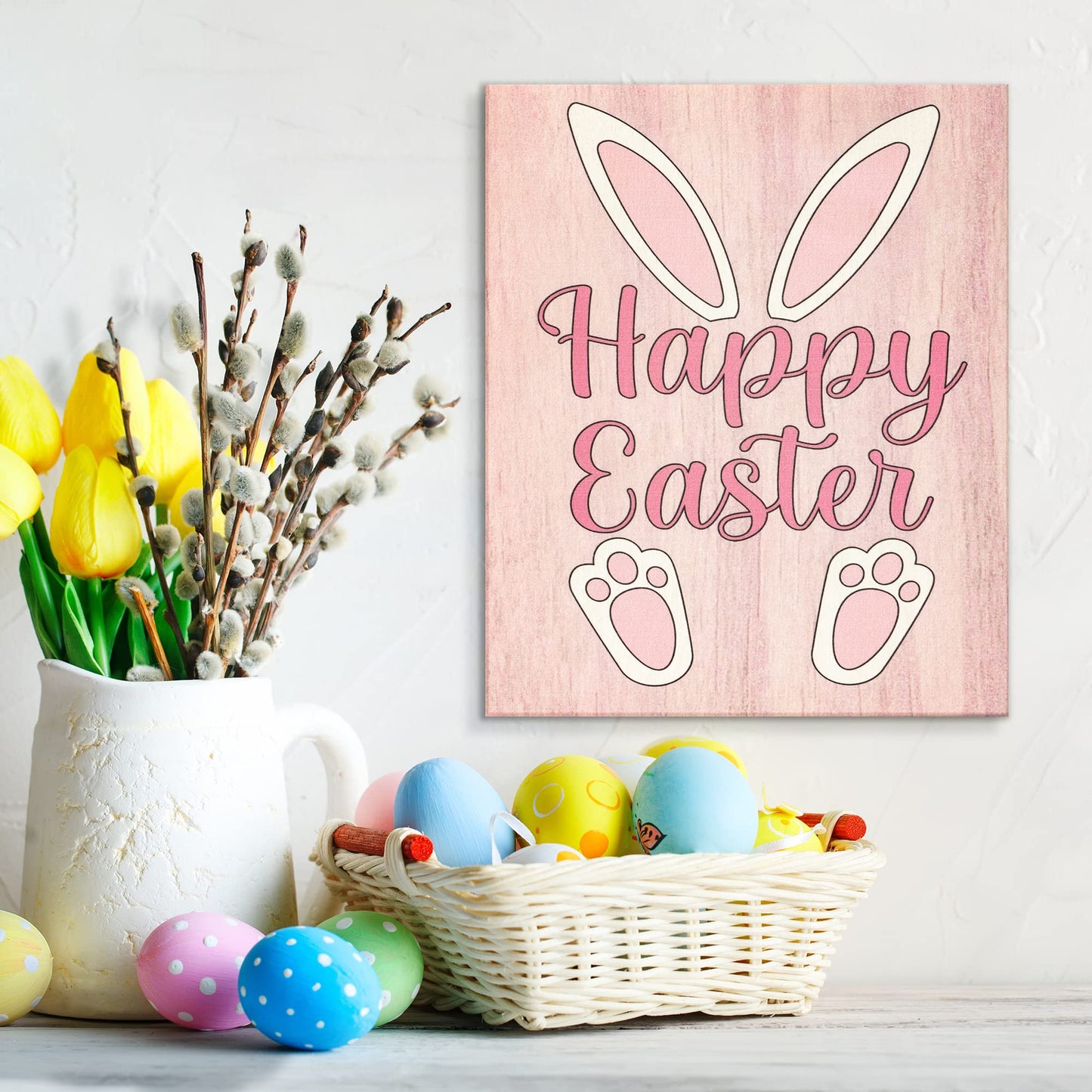 JennyGems Easter Decorations for the Home, Easter Sign, Farmhouse Easter Decor, 7.25 x 6 Wooden Sign, Made in USA