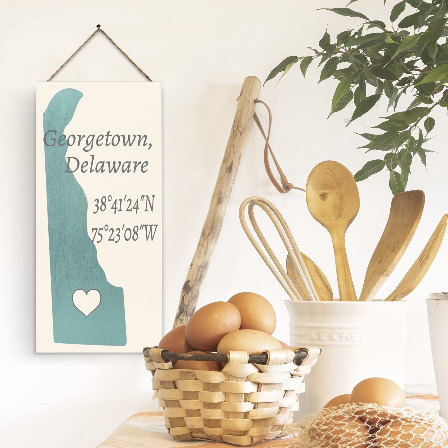 JennyGems Georgetown, Delaware 6x13 Inch Nautical Wood Sign, Hanging Wall Decor, Hometown Pride Signs, Delaware Gifts, American Made