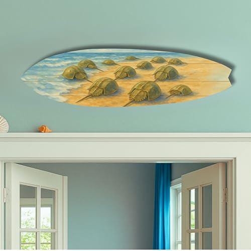 Horseshoe Crab Surfboard Wall Art – Coastal PVC Sign for Beach House Decor, Marine Life, Outdoor Surfboard Sign – Nautical Wall Accent