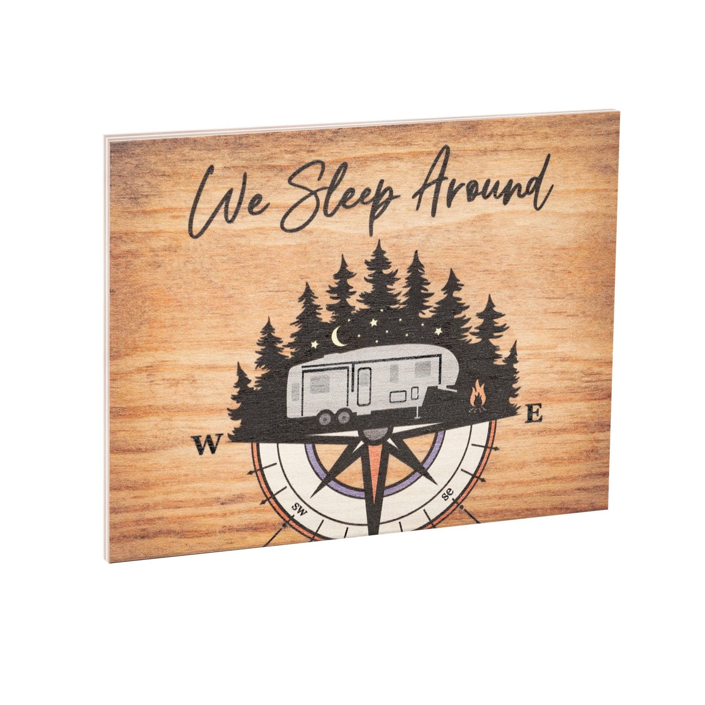 JennyGems We Sleep Around Wooden Sign, Camper Decor, RV Decoration, Gift for Campers, Camper Life, Made in USA