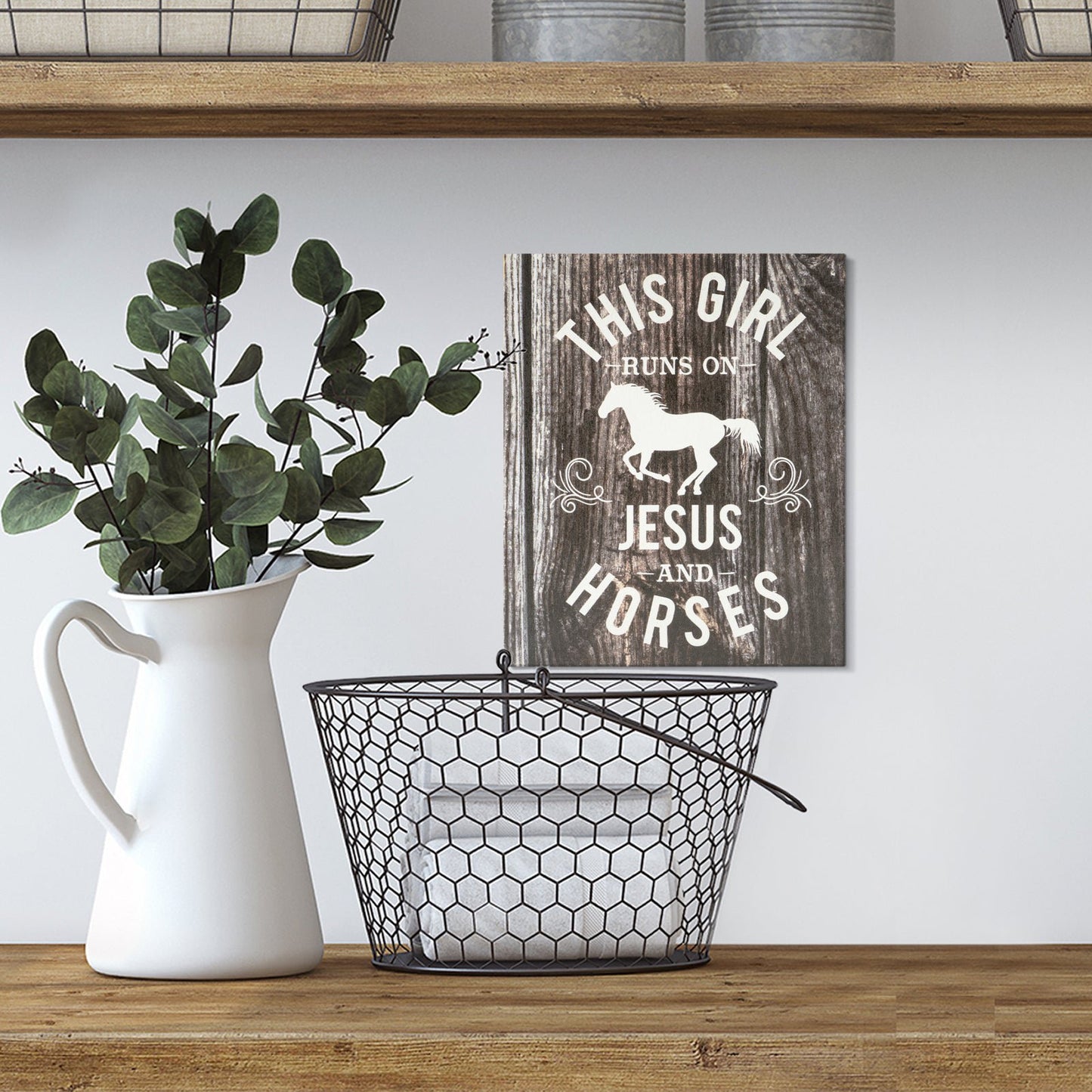 JennyGems Farmhouse Decor, Horse Lover, Girl Runs on Jesus & Horses, Barn Gifts