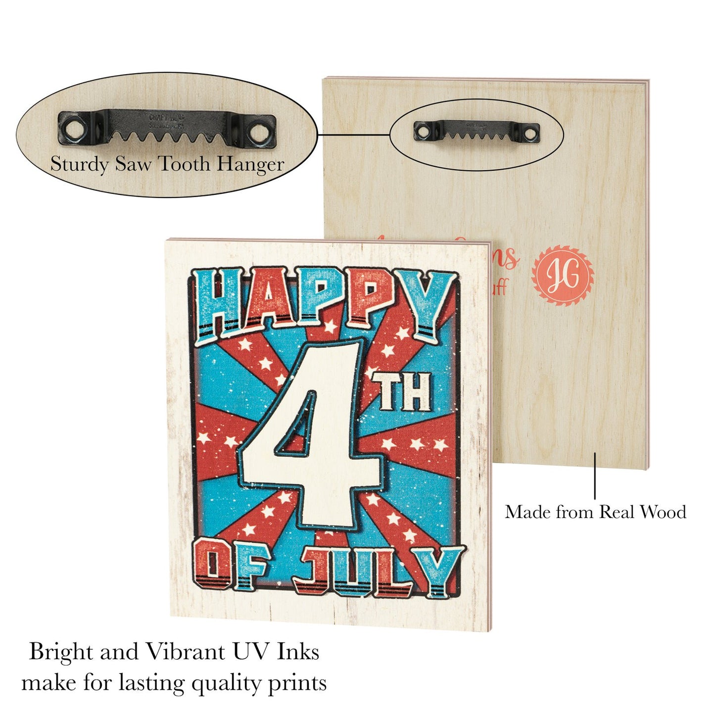 JennyGems Patriotic Decor, Happy 4th of July Wooden Sign, Independence Day Decor