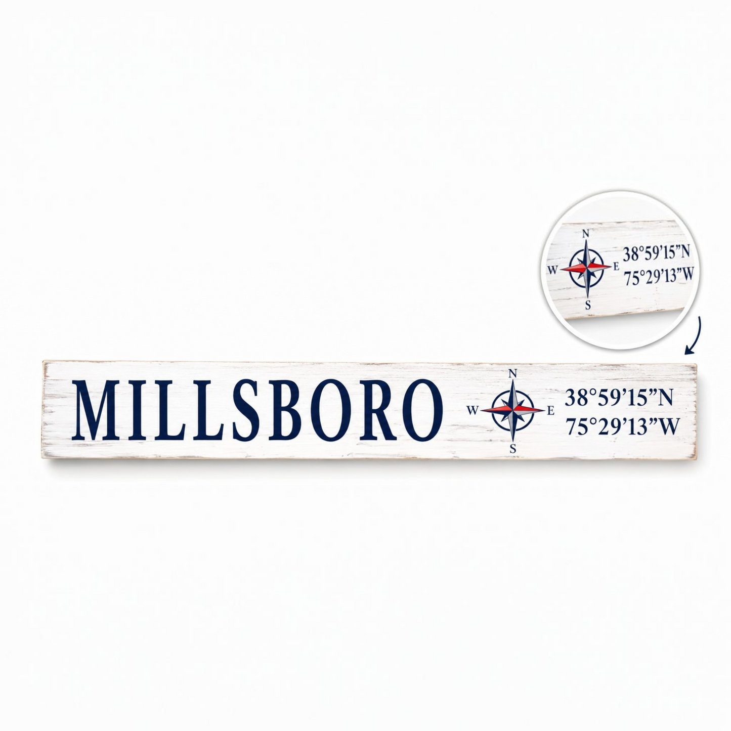 Millsboro Delaware Sign: Compass Coordinates Shelf Decor
