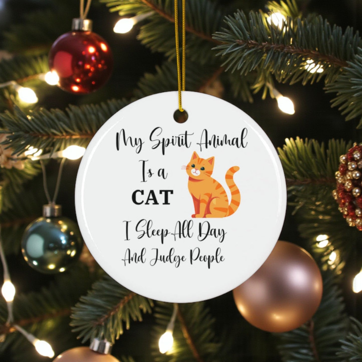 Funny Christmas Ornament - Cat Spirit Animal, Lazy and Judgy Holiday Decor, Animal Lover Gift, Quirky Xmas Decoration, Unique Tree Ornament