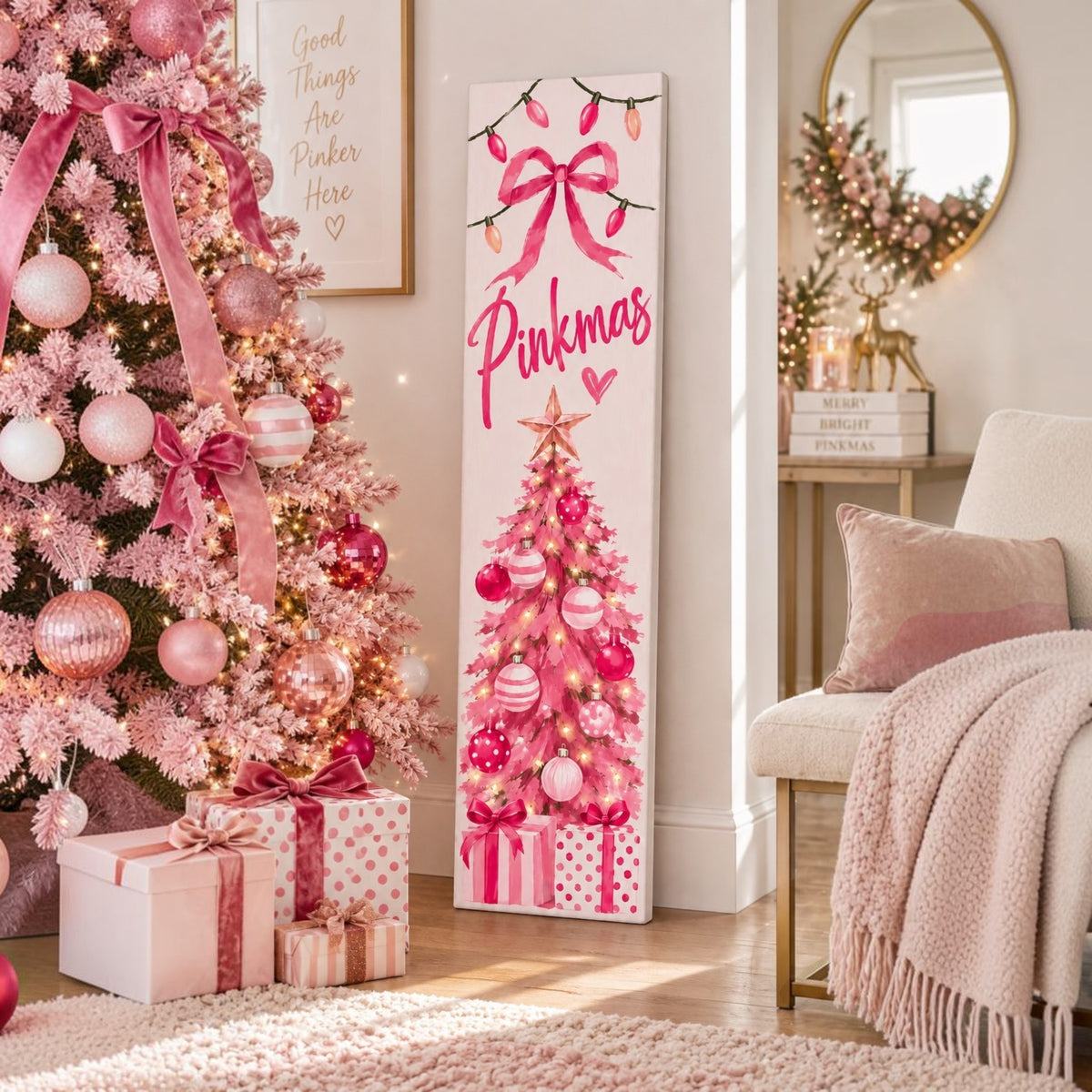 Merry Pinkmas Christmas Porch Board, Pink