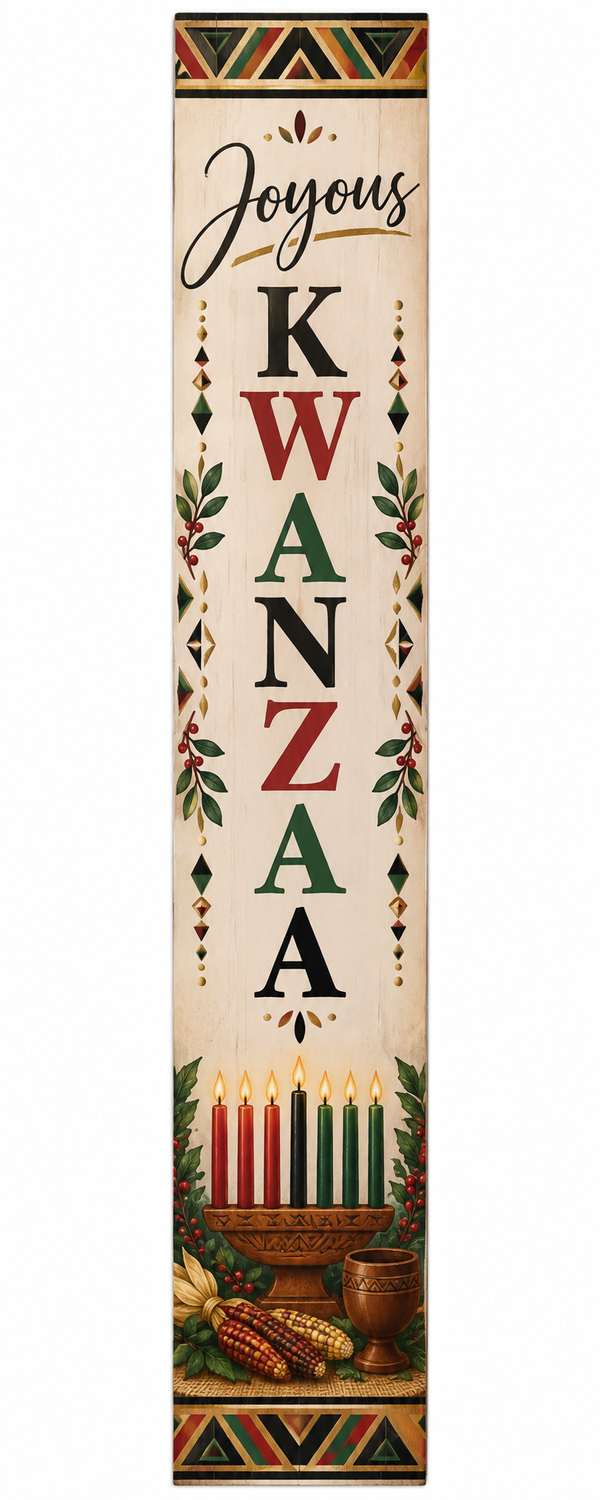 Joyous Kwanzaa Kinara PVC Porch Board on white background