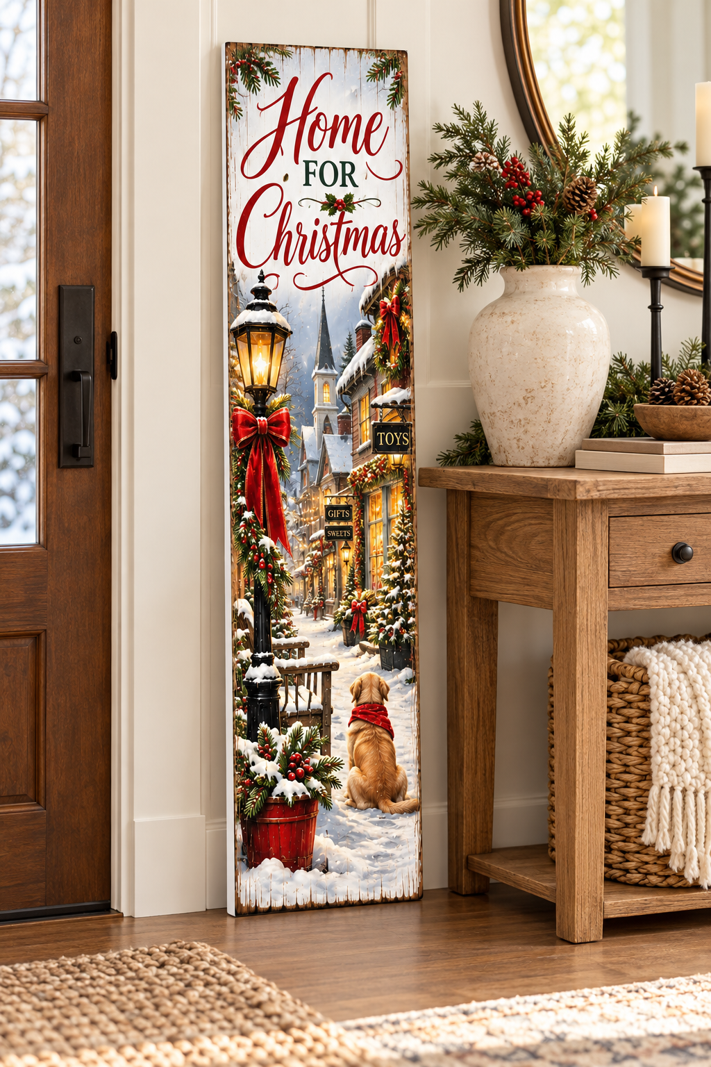 Home for Christmas Village PVC Porch Board entryway lifestyle