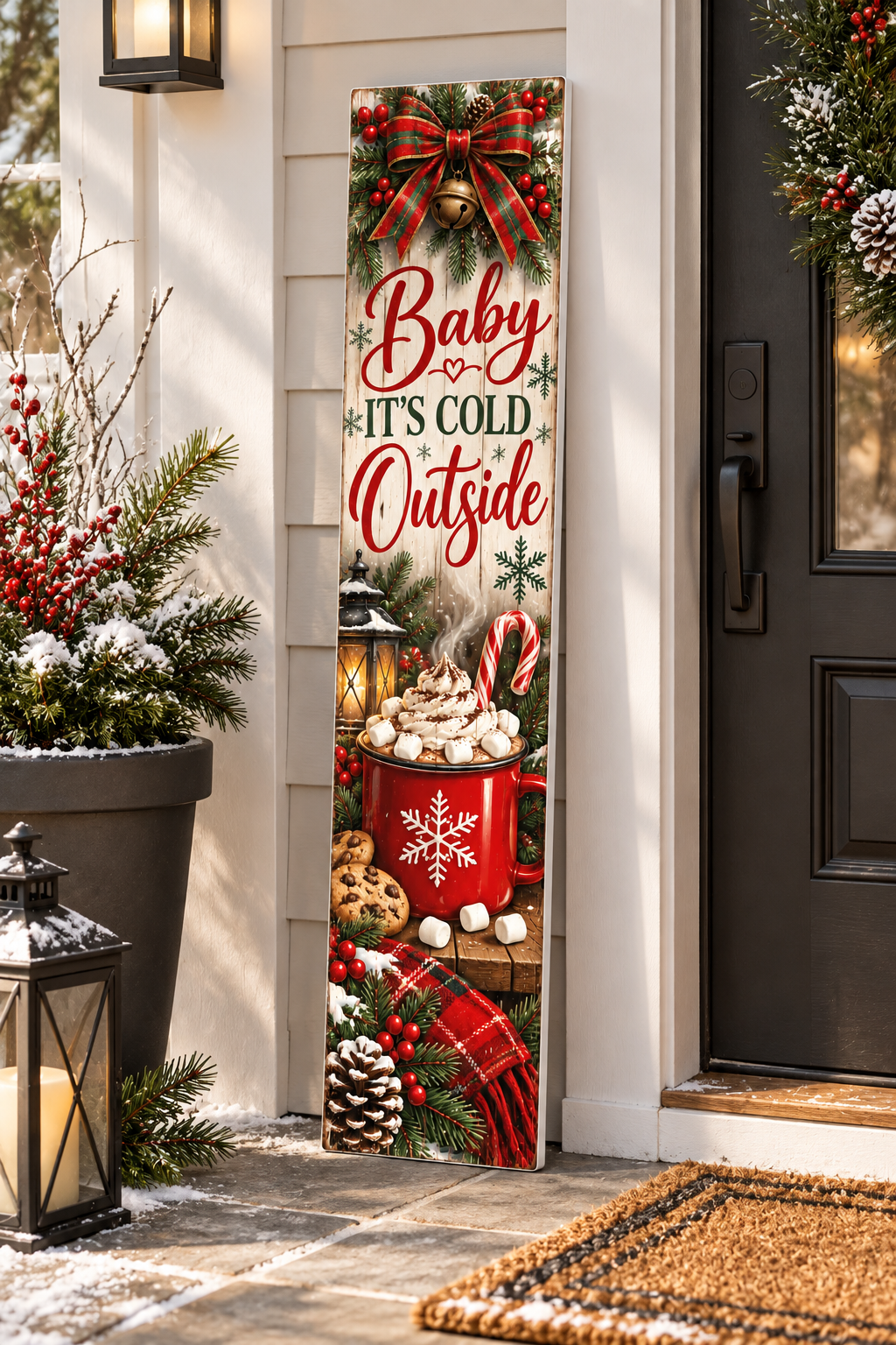 Baby It's Cold Outside Hot Cocoa PVC Porch Board porch lifestyle