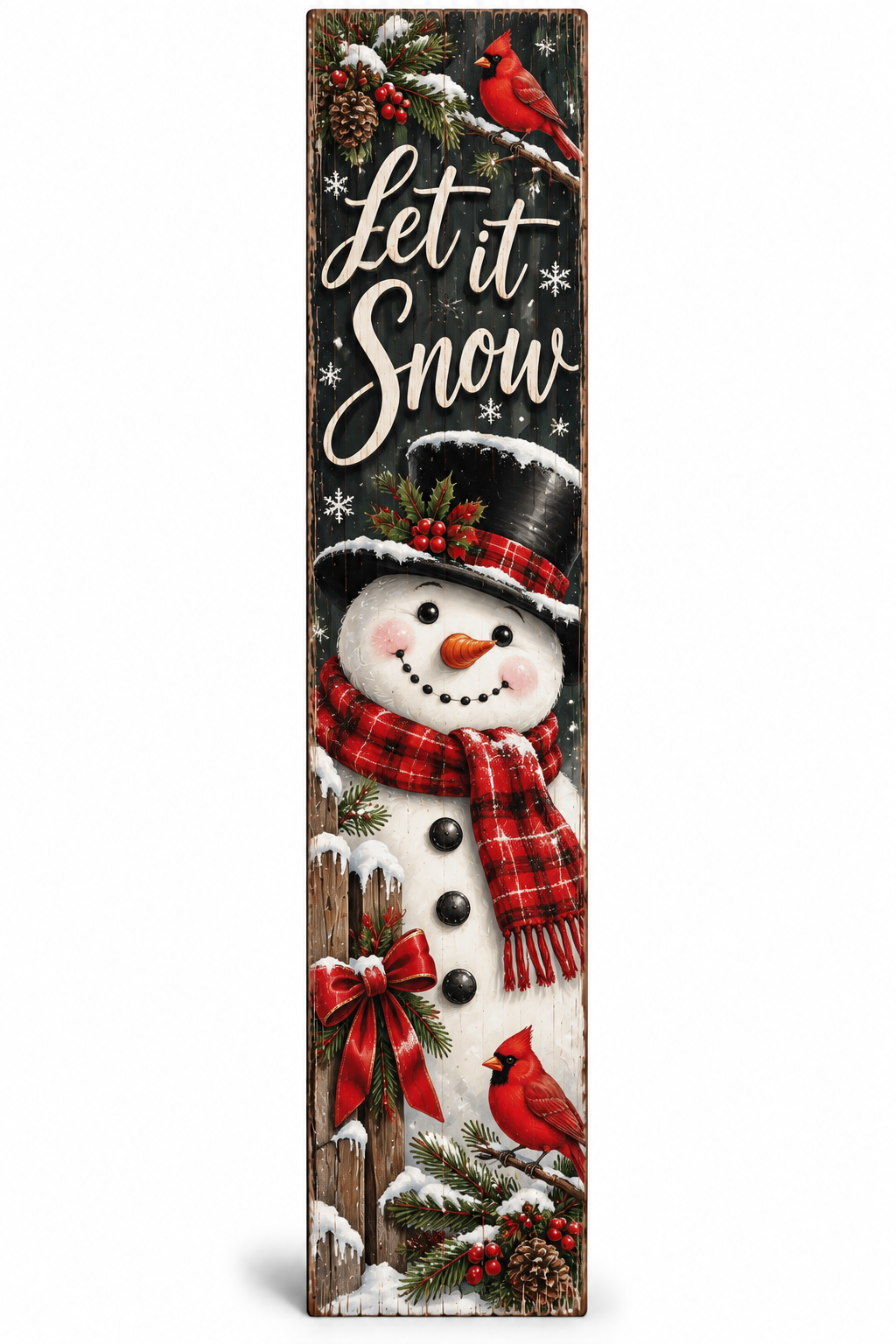 Let It Snow Snowman Black Background PVC Porch Board on white background