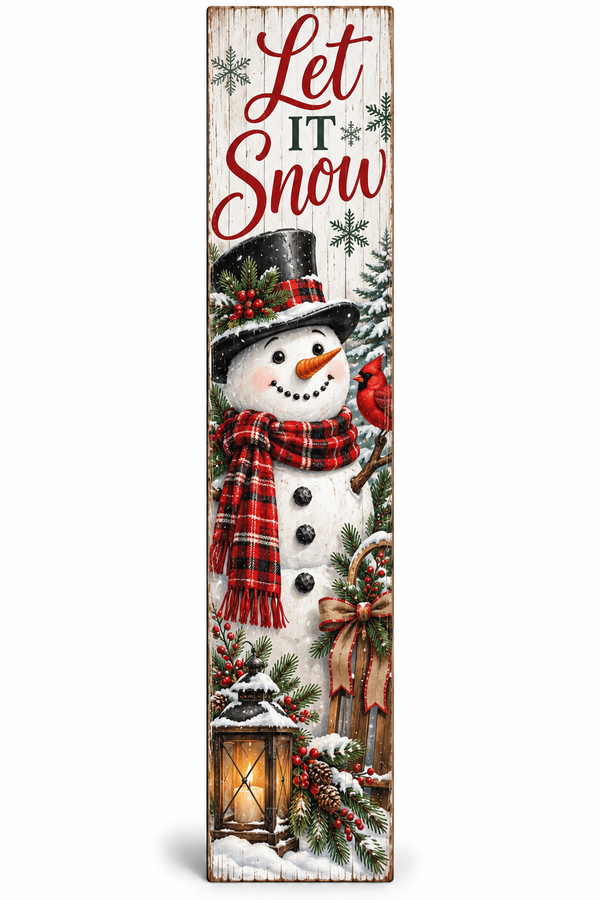 Let It Snow Snowman Cream Background PVC Porch Board on white background