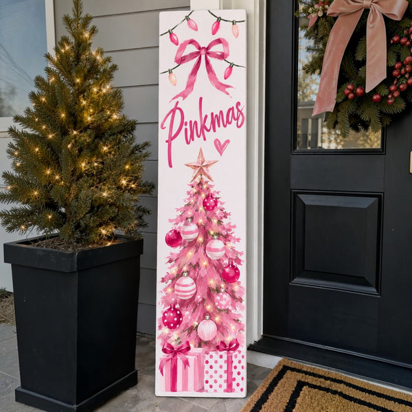 Merry Pinkmas Christmas Porch Board and Leaner Sign, Pink