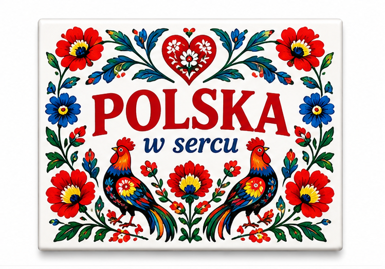 Polska w Sercu Polish heritage rectangular PVC magnet on white background