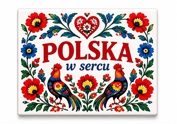 Polska w Sercu Polish heritage rectangular PVC magnet on white background