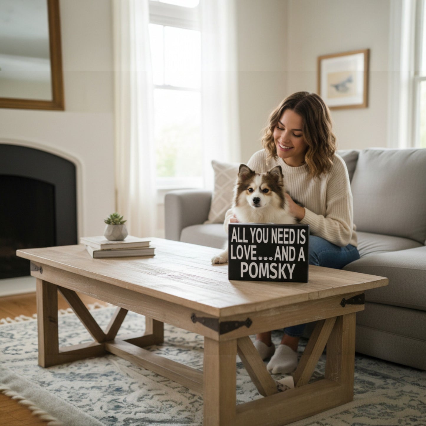 All You Need Is Love and a Pomsky Wood Sign