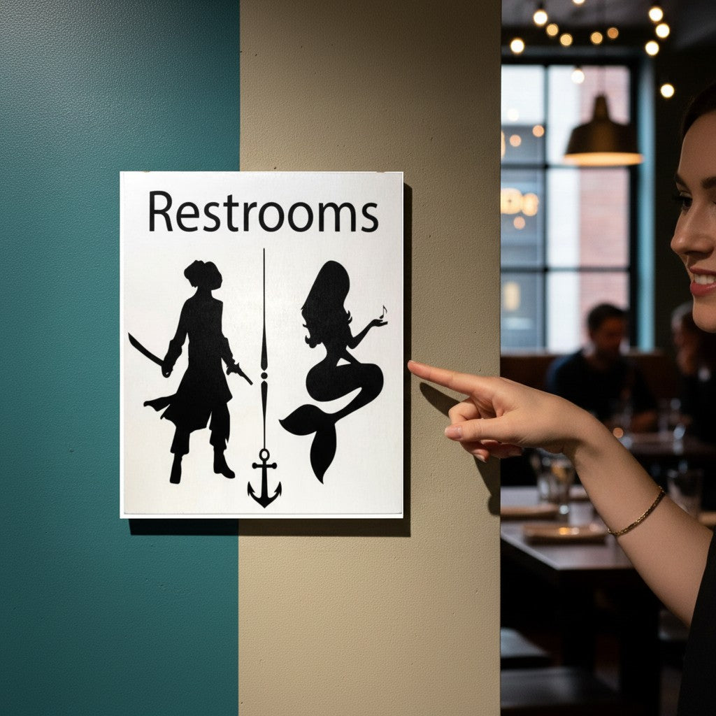 Pirates and Mermaids Bathroom Sign