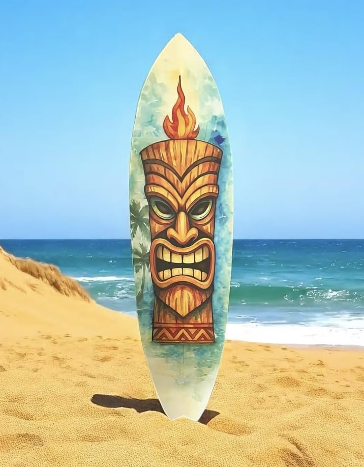 Tiki Mask Surfboard, Indoor Outdoor Decor