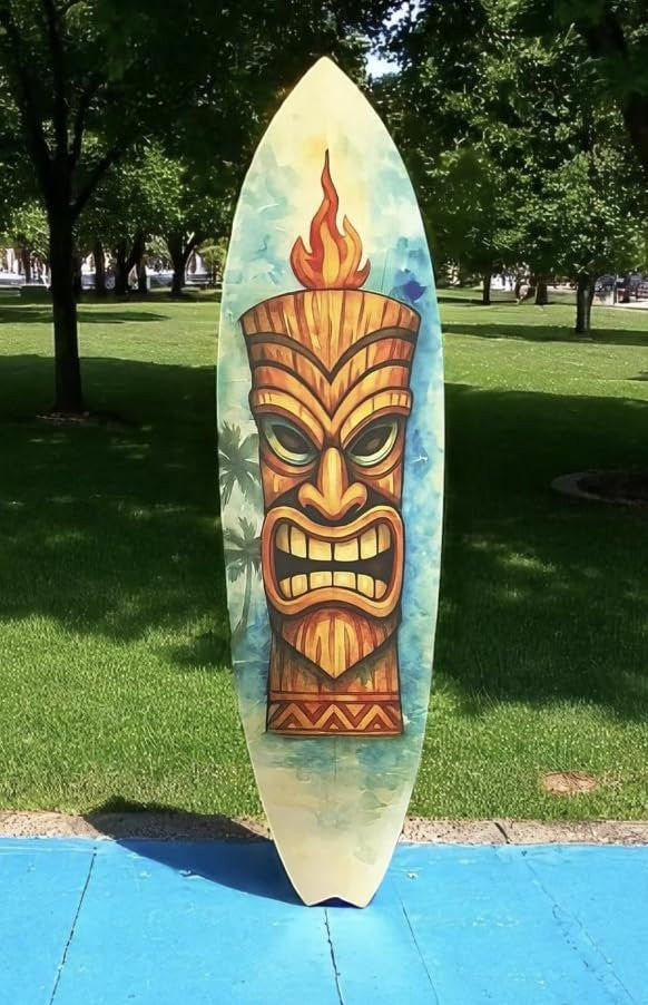 Tiki Mask Surfboard, Indoor Outdoor Decor