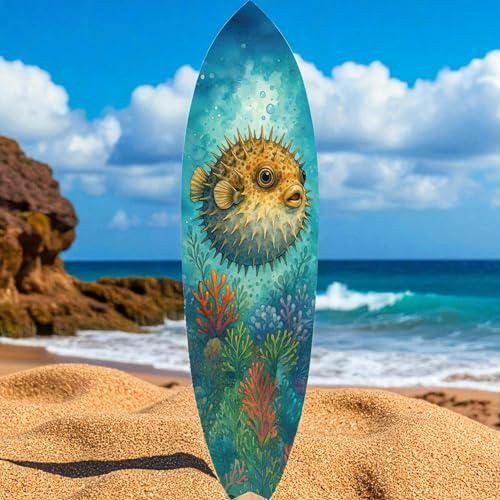 Pufferfish Surfboard Wall Art, Coastal Beach House Decor, PVC, 1 FT to 5 FT