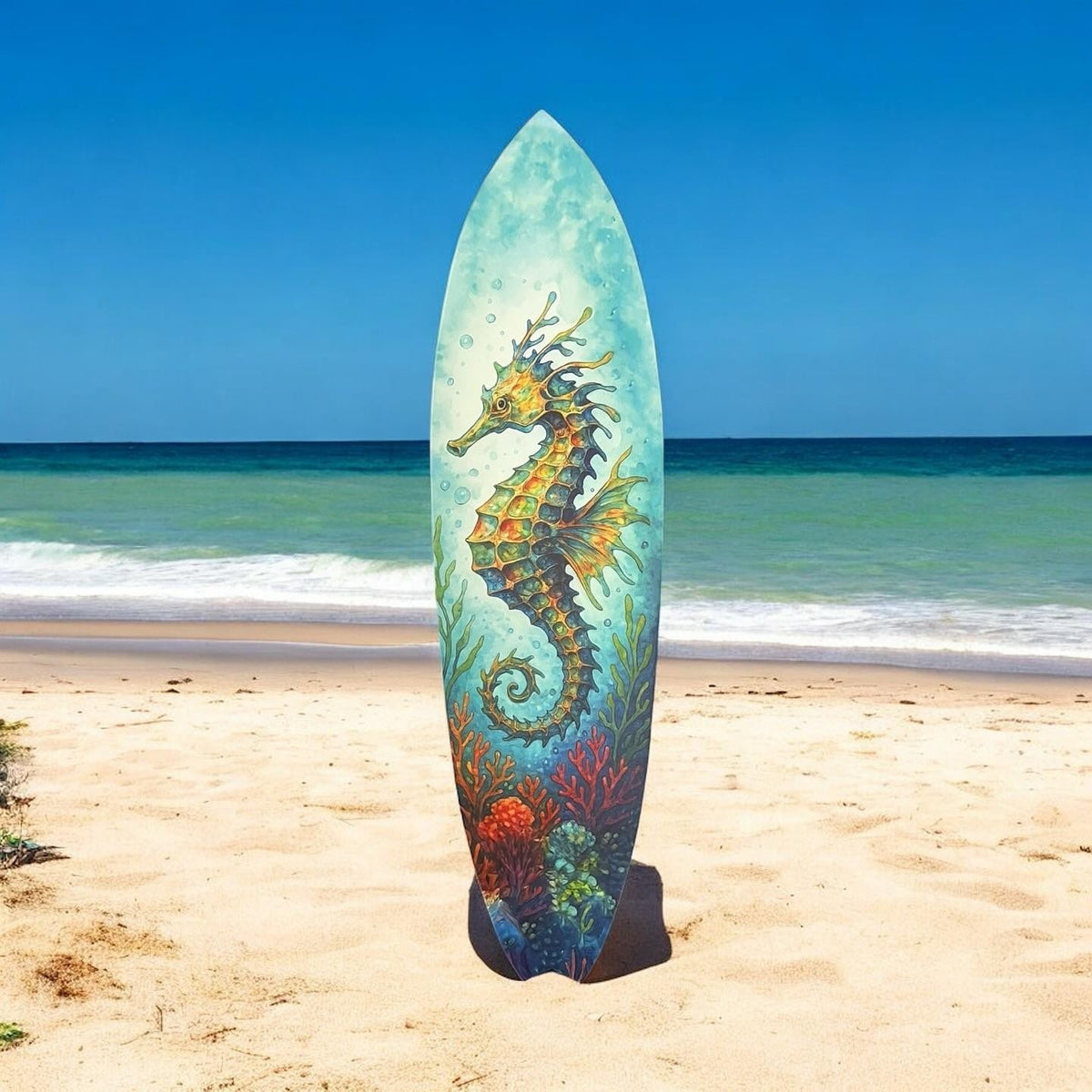 Seahorse Surfboard Wall Art, Coastal PVC Beach Decor, Ocean Theme, 1 FT-5 FT