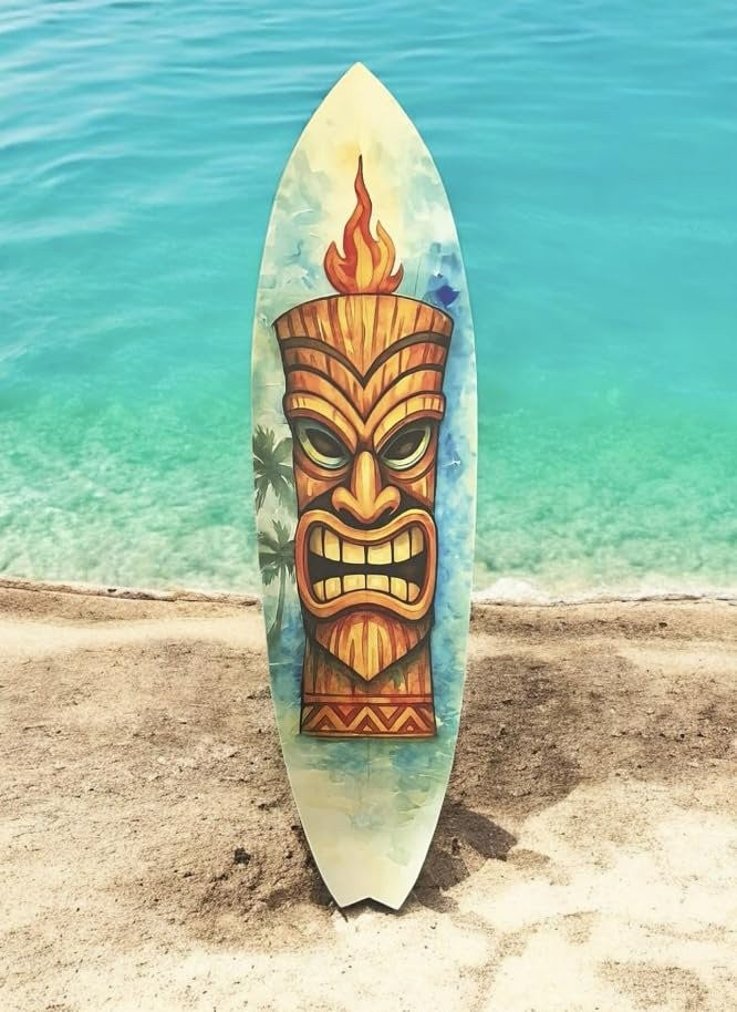 Tiki Mask Surfboard, Indoor Outdoor Decor