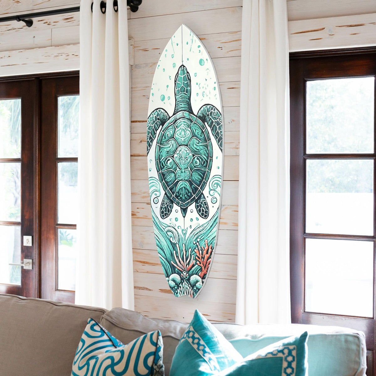 Decorative Turtle Surfboard Wall Art PVC, Weather Resistant