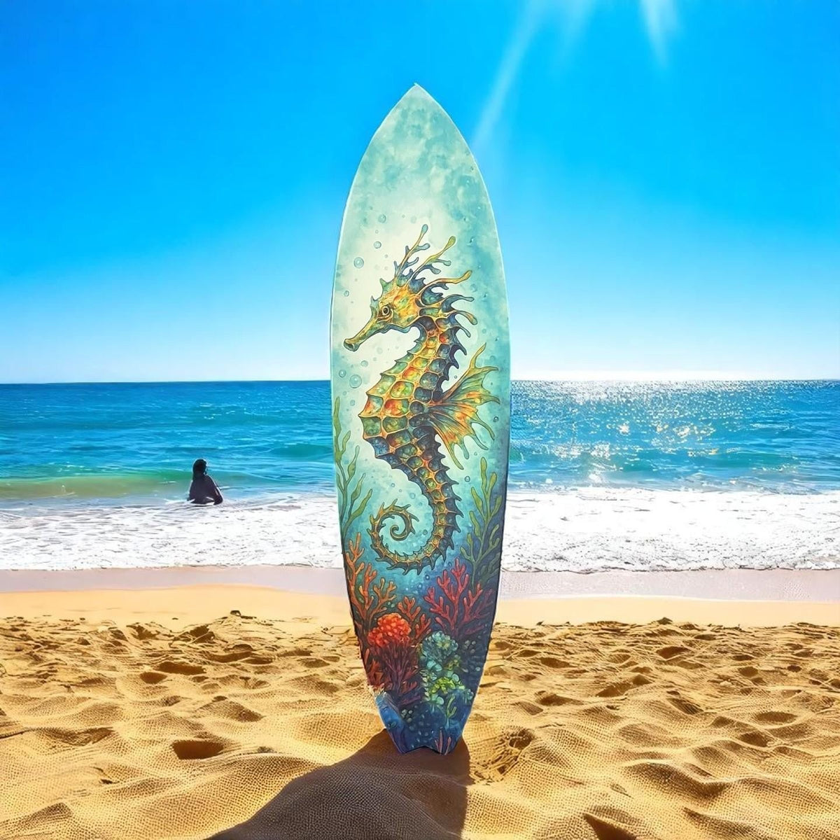 Seahorse Surfboard Wall Art, Coastal PVC Beach Decor, Ocean Theme, 1 FT-5 FT