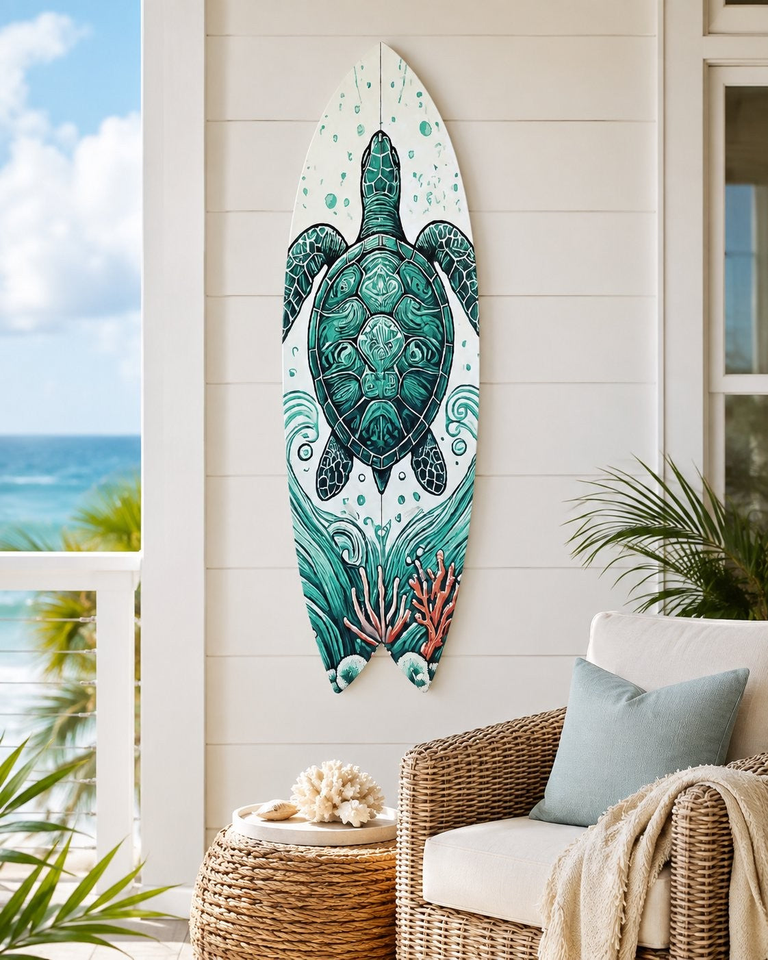 Decorative Turtle Surfboard Wall Art PVC, Weather Resistant
