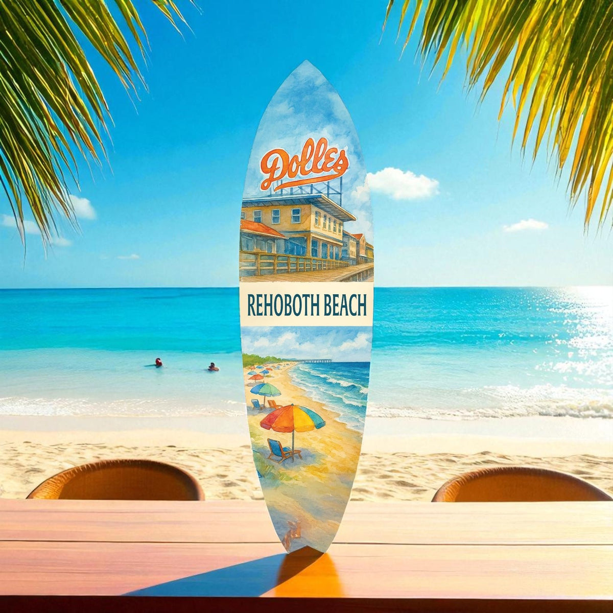 Rehoboth Beach Surfboard Wall Art, Dolle's Taffy Scene, Coastal PVC Decor