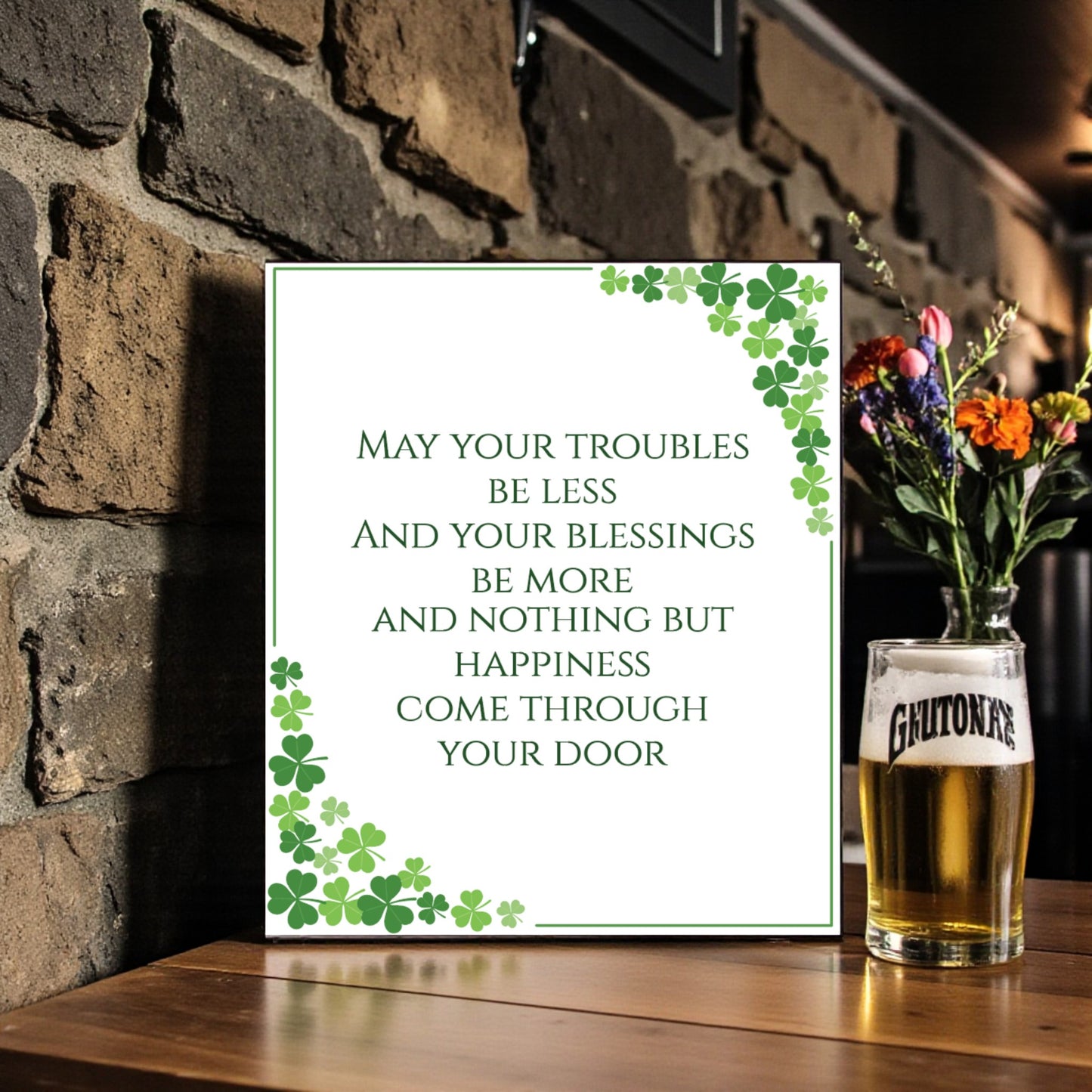 Irish Blessing Wall Art Sign – May Your Troubles Be Less Quote – St Patrick’s Day Decor – Shamrock Home Decor – Irish Housewarming Gift