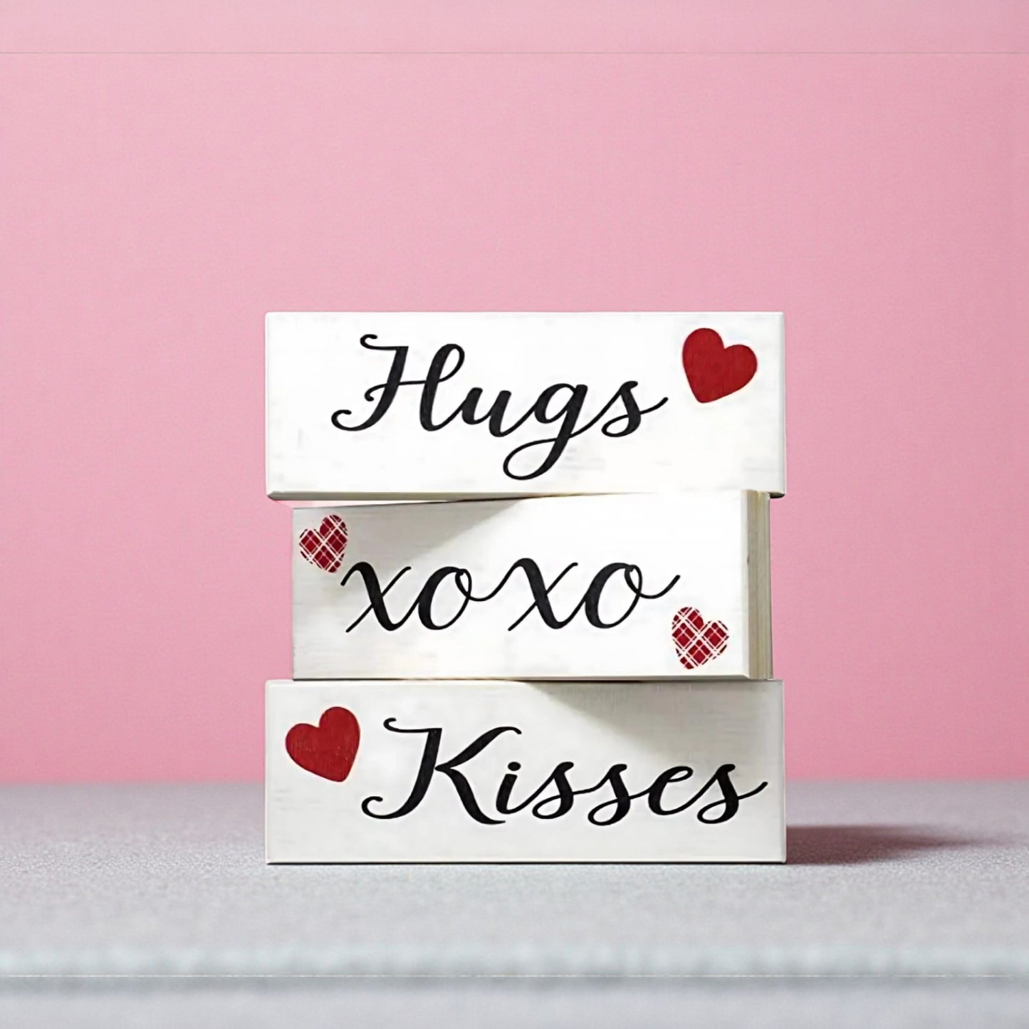 Hugs and Kisses Signs, 3pc Wooden Block Set, Valentine's Day Decor