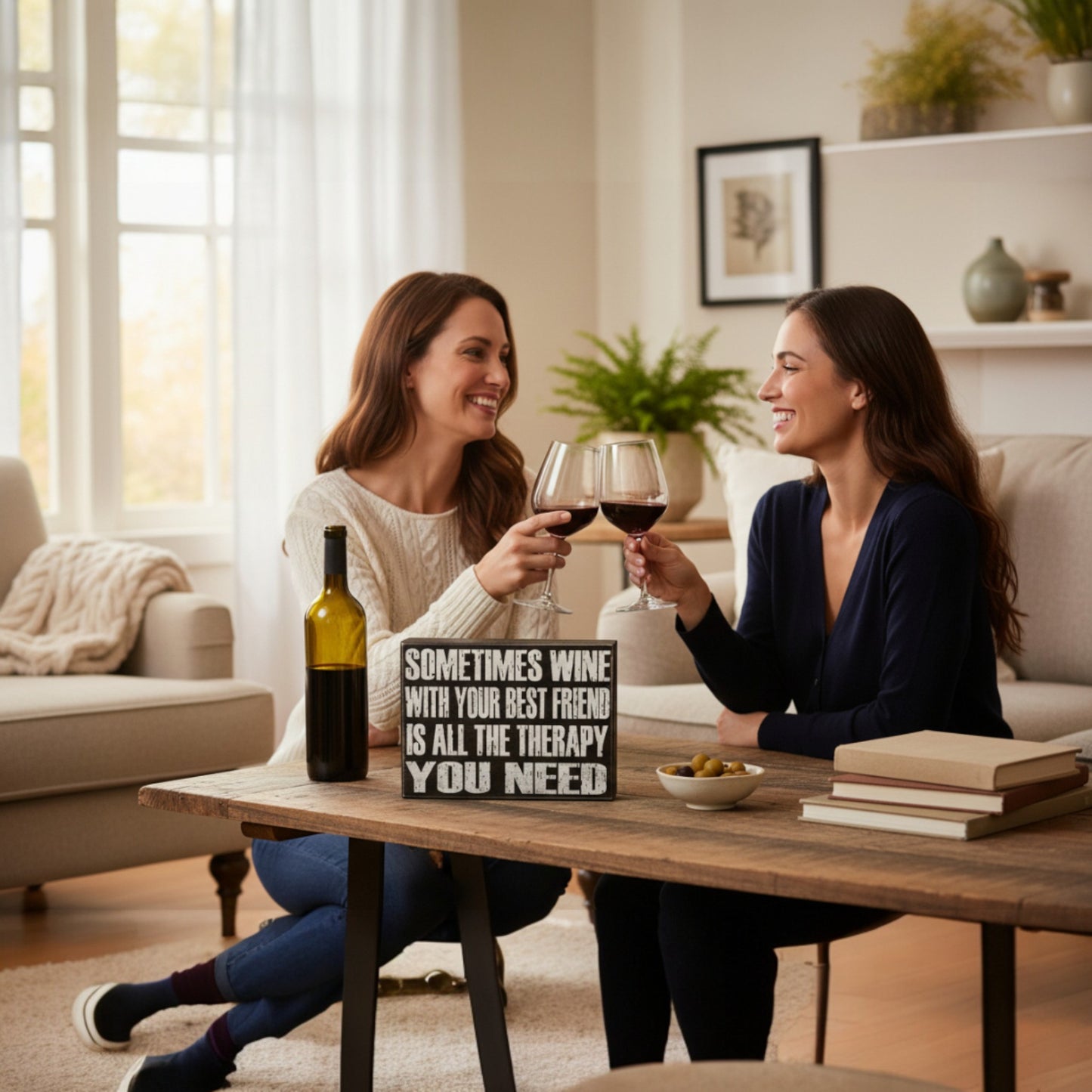 Sometimes Wine with your Best Friend is all the Therapy you Need Sign and Gift